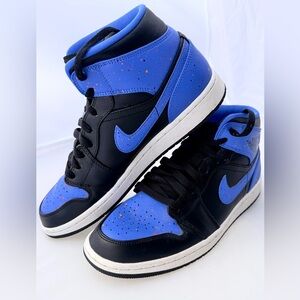 Nike Air Jordan Black and Blue Royal Paint Splatter High-Top Sneakers